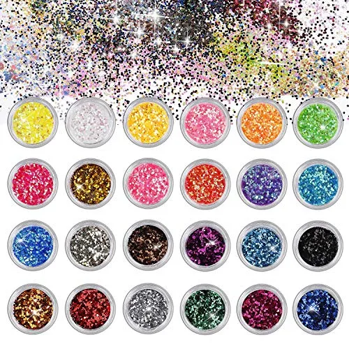 Nagel Glitzer für Gesicht Nägel Augen Lippen Haare Körper Make-Up Glitzer für Musik Festival Masquerade Halloween Party Clubs Weihnachten 24 Farben