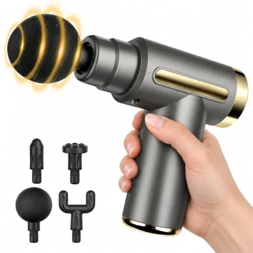 Cotsoco Mini Massagepistole – Muskel Percussion Massagegerät mit 4 Massageköpfen, leise & tragbar, Tiefengewebe-Massage Gun für Rücken, Beine, Schultern & Nacken – Geschenk für Sport & Zuhause Grau