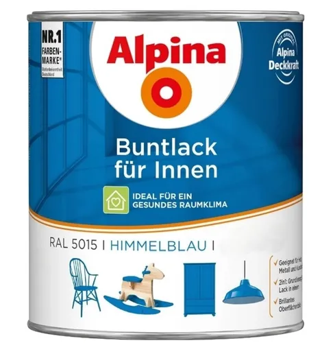 Alpina Buntlack Metalllack 0,75L himmelblau Ral 5015 glänzend Innen