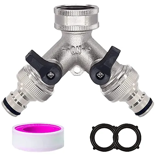 2-Wege-Messinghahn, Gartenschlauchumlenker mit separatem Schalter und zwei Schnellanschlüssen,Vernickelter 2-Wege-Messinghahnverteiler