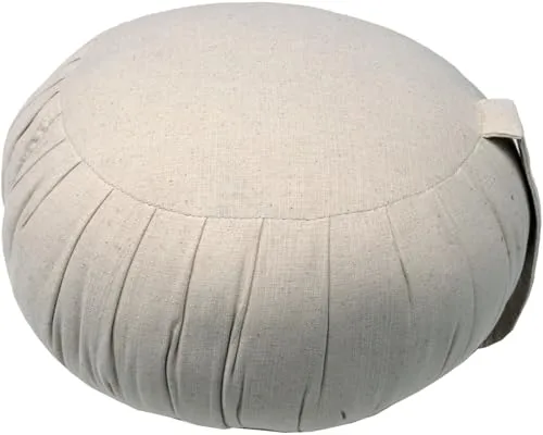 GURU SHOP Rundes Einfarbiges Meditationskissen in Naturweiß - 20x35x35 cm - Bequemes Meditationskissen mit stabiler Kapokfüllung für optimalen Sitzkomfort. Ideal als Bodenkissen oder für entspannende Momente. Mit praktischer Trageschlaufe und robustem Baumwollbezug.