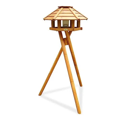 HABAU Vogelhaus mit Futtersilo und Ständer | Sechseckiges Futterhaus für Wildvögel - Nistkästen für die Fütterung und Beobachtung heimischer Wildvögel. Mit robustem Kunststoffsilo und sechseckigem Design für einfachen Zugang. Maße: 52 x 30 cm, Standfuß 4 x 120 cm.