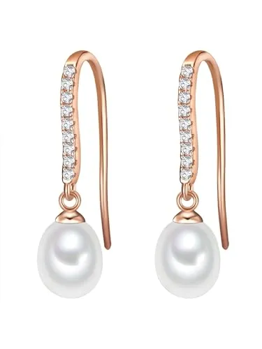 Valero Pearls Perlenohrringe roségold mit Süßwasser-Zuchtperlen - Elegante Perlenohrringe aus 925er Sterlingsilber mit Rosévergoldung, verziert mit funkelnden Zirkonia und traumhaften Süßwasser-Zuchtperlen – ideal für besondere Anlässe.