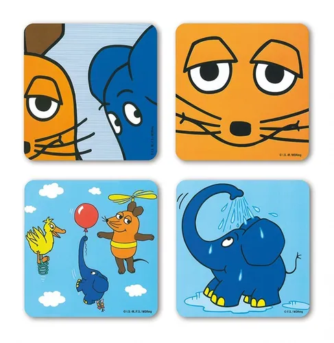 Logoshirt®️ Sendung mit der Maus | Maus & Elefant | Untersetzer Coaster 4er Set