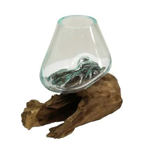 Vase Wurzelglas Teelichthalter Glasvase Glas Deko Unikat Wurzelholz Teakholz Bali Krug Kübel Kanne Dekoglas Nr. 6