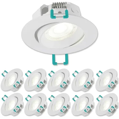 SYLVANIA LED Einbaustrahler 230V - 10er Pack - Schwenkbare Deckenspots für jeden Raum - Einbauleuchten für das Bad mit ultra-flachem Design, ideal für niedrige Decken, einfache Installation und flexible Lichtgestaltung durch 30° Neigungswinkel.