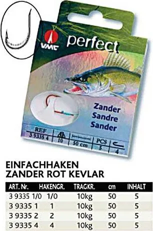 VMC Perfect Zanderhaken Polyamid gebunden Gr.1 in rot von VMC