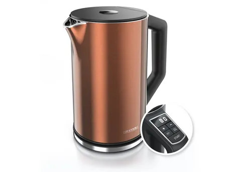 Arendo Wasserkocher Doppelwand, Edelstahl, Temperatureinstellung 40°–100°C mit Anzeige, 1,5 l, 2200 W, in 5 °C-Schritten einstellbar, Teekocher mit Temperaturanzeige