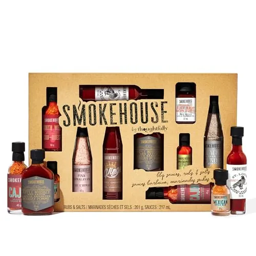 Smokehouse by Thoughtfully – BBQ Grillsaucen Geschenkset mit veganen Saucen, Salzen & Trockenmarinaden – Geschenkbox für Männer, Grill-Fans & BBQ Liebhaber – 10er Set