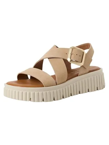Tamaris Damen Sandalette mit Keilabsatz, beige, 37 EU - Stilvolle Sandalette mit hochwertigem Leder-Obermaterial und innovativer Passformtechnologie. Der 4 cm hohe Keilabsatz sorgt für elegante Höhe und optimalen Tragekomfort.