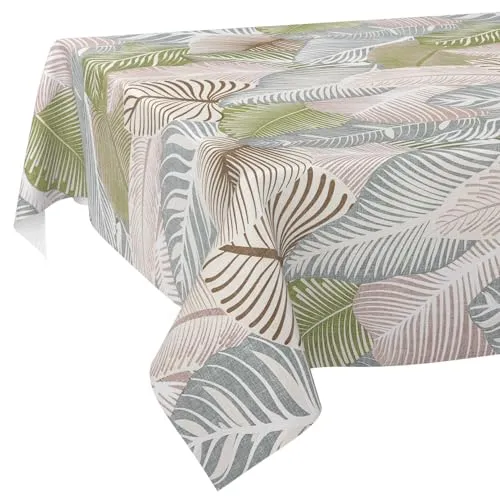 ANRO Wachstuchtischdecke Wachstischdecke Wachstuch Tischdecke abwaschbar Gartentischdecke Wasserabweisend 140x140cm Schnittkante Floral Blätter Laube Grün