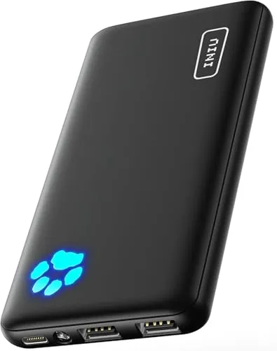 INIU Power Bank, Ultra Slim 10000mAh Powerbank Klein Aber Stark, USB C Input & Output, Externe Handyakkus Triple 3A with Flashlight, Kompatibel mit iPhone 16 15 14 13 12 11 X Pro Max Samsung Huawei