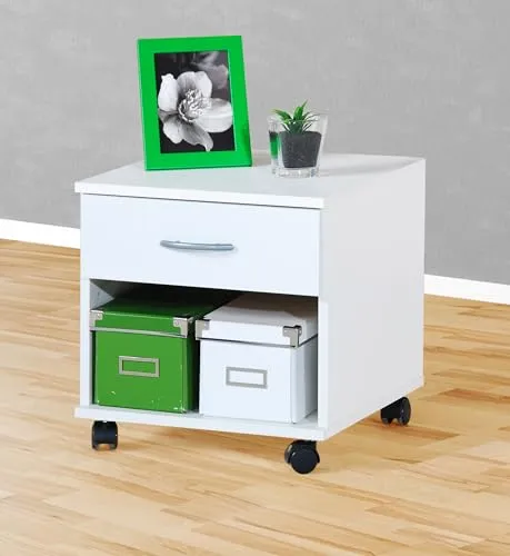 Möbeldesign Team 2000 Rollcontainer - Schubladenboxen mit 1 Schublade und offenem Fach, ideal für Büro oder Schlafzimmer, mobil dank schwarzen Kunststoffrollen