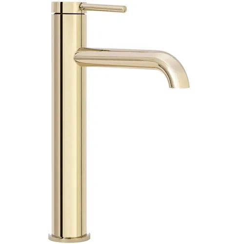 Rea Waschbecken-Wasserhahn Goldfarben - Eleganter freistehender Einhebelmischer für Badezimmerwaschbecken, aus robustem Messing mit 24 Monaten Garantie – ideal für stilvolle Bäder.