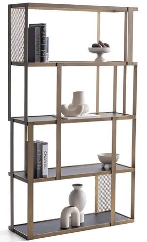 Modisches Bücherregal mit Metallgitterdetails - Stylisches Bücherregal mit 4 offenen Fächern, ideal für moderne Wohnräume. Maße: 100 x 35 x 180 cm, aus robustem Holz und Metall gefertigt. Perfekt für eine ansprechende Präsentation Ihrer Bücher und Deko.