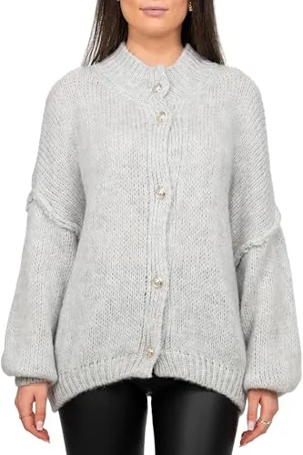 Reichstadt Damen Strickjacke 25RSW068 mit Knöpfen Light Grey One Size