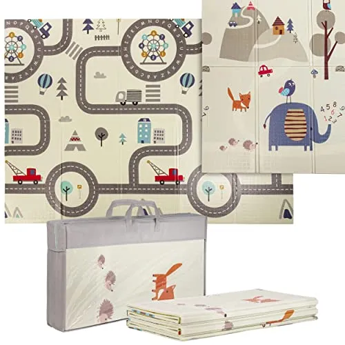 ONVAYA® Spielmatte für Babys & Kinder | Motiv Straße - Spiel- & Krabbeldecken, faltbar und vielseitig einsetzbar, ideal für Kinderzimmer und Outdoor, schadstofffreier Schaumstoff, rutschfest und leicht abwaschbar.