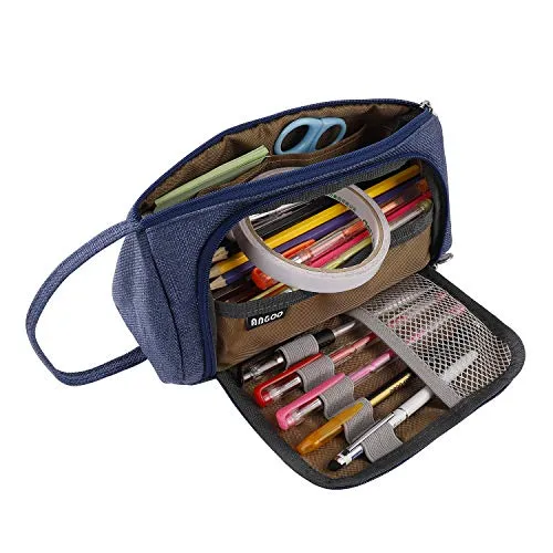 MengH-SHOP Federmäppchen, große Kapazität, multifunktional, Leinwand, Bleistifttasche, Schreibwaren-Organizer, langlebig, Kosmetiktasche für Jungen und Mädchen (blau)