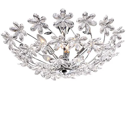 Elegante Deckenleuchte chrom Acrylblüten klar in weiß von Globo