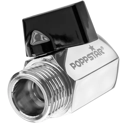 Poppstar Mini Kugelauslaufhahn, Innengewinde 1/2 Zoll (18,64 mm) auf Außengewinde 1/2 Zoll (20,95 mm), Messing verchromt