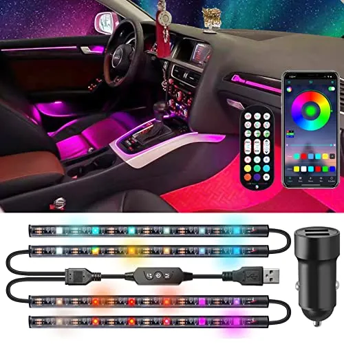 LED Innenbeleuchtung Mit USB Anschluss Und Autoladegerät - 5050LED Lichtleiste Mit APP Control Und Remote Control - Ambientebeleuchtung Für Auto