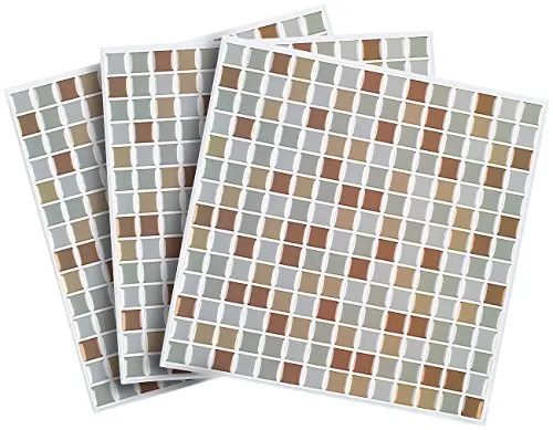 infactory Fliesen: Selbstklebende 3D-Mosaik-Fliesenaufkleber Bronze 26 x 26 cm, 3er-Set (3D Fliesenfolie, Fliesenfolie Mosaik, Reparaturset)