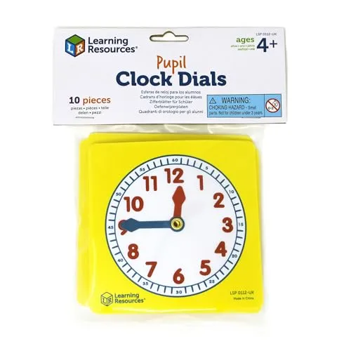 Learning Resources Zifferblätter für Schüler (Set mit 10 Stück) | Erkunden Sie Stunden- und Minutenbeziehungen bei Aktivitäten im Klassenzimmer, unterrichten Sie farbcodierte analoge Uhr mit