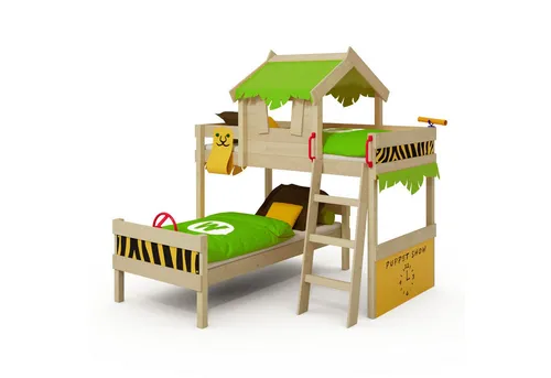 Wickey Kinderbett Crazy Jungle, Spielbett, 90 x 200 cm Hochbett (Holzpaket aus Pfosten und Brettern, Spielbett für Kinder), Massivholzbrett