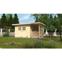 Gartenhaus weka 179 A Gr. 2 mit Fußboden - Gartenhaus aus naturbelassenem Holz (504 x 311 cm) mit Flachdach - ideal für die Aufbewahrung von Gartengeräten und als Rückzugsort im Garten.