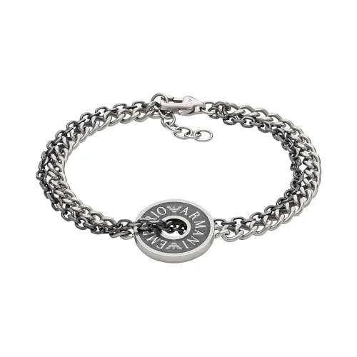 EMPORIO ARMANI Herren Silber Edelstahlarmband - EGS3094040 - Armband aus hochwertigem Edelstahl in elegantem Silber, mit praktischem Karabinerverschluss, perfekt für stilbewusste Herren.