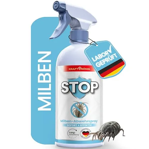KRAFTKÖNIG Milbenspray 500 ml – Hochwirksames Abwehrspray gegen Milben – Milbenspray für Matratzen, Polster & Textilien mit Langzeitschutz – Geeignet für Kinder, Allergiker & Haustiere