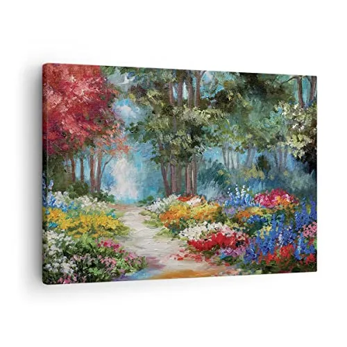 Bilder auf Leinwand Impressionismus Natur Wald Leinwandbild 70x50cm Wandbilder Dekoration Wohnzimmer Schlafzimmer Küche Deko Klein Wanddeko Bild Wand Kunstdruck Art Wall Decor Canvas AA70x50-4271