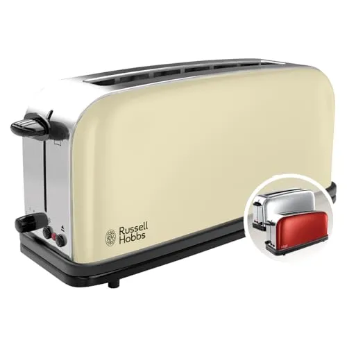 Russell Hobbs Toaster Colours+ Edelstahl Creme - Langschlitz für 2 Scheiben, extra breite Toastschlitze und 6 Bräunungsstufen für perfektes Toasten