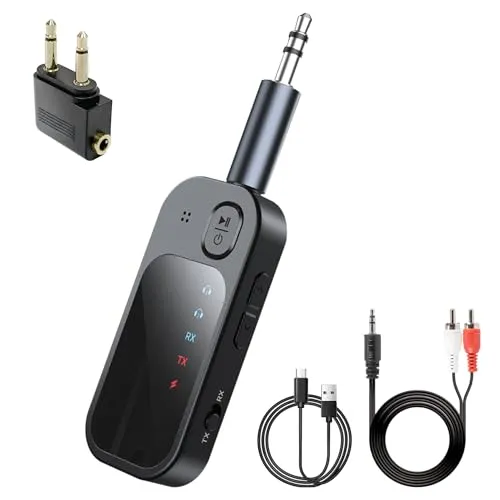 5.4 Bluetooth Adapter Transmitter Flugzeug, 2 in 1 Bluetooth Transmitter und Receiver, Sender Empfänger, Bluetooth Sender Klinke AUX 3,5mm für Kopfhörer, Stereoanlage, Autoradio, TV