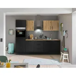 P & B Küchenblock, Schwarz, Eiche Artisan, Metall, 1 Schublade(n),3 Schublade(n) Schubladen, seitenverkehrt montierbar, nur wie online abgebildet bestellbar, 270 cm, höhenverstellbare Füße, Küchen, Küchenzeilen & Küchenblöcke, Küchenzeilen mit Geräten