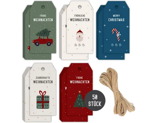 Things of Happiness Hänge-Weihnachtsbaum Weihnachtsgeschenkanhänger, Geschenkanhänger Weihnachten, 50 Stück Anhänger