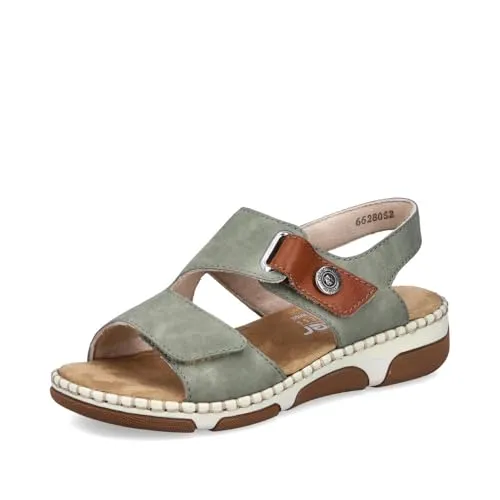 Rieker Sandale Sommerschuh mit Klettverschluss und Ziernaht, braun|grün, Größe 43 EU - Bequeme Sommerschuhe mit Klettverschluss und gepolsterter Innensohle für optimalen Tragekomfort. Ideal für warme Tage, stylisch und praktisch.