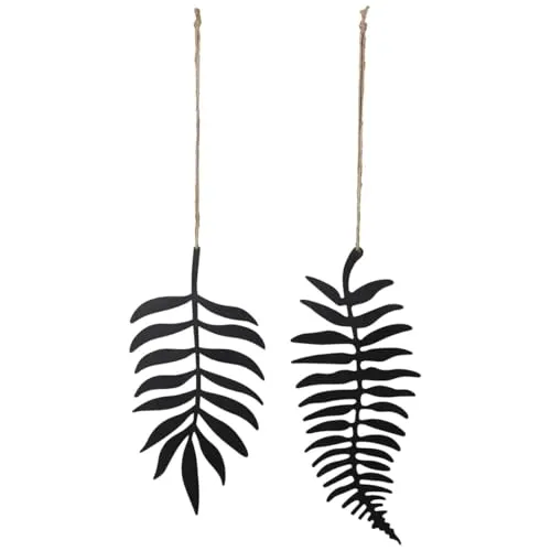 Hängedeko Blätter aus Metall 2er Set zum hängen - Schwarze Fenster- und Gartendeko wetterfeste Deko für Garten, Terrasse, Balkon - Hängende Fensterdeko modern 31 cm & 35 cm für innen & draußen