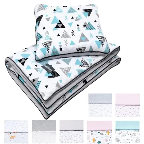 Bellochi Multifunktional Baby Decke Set - Doppelseitig Baby Bettwäsche 75x100 cm und Kissen 30x40cm - aus 100% Baumwolle -Tresor