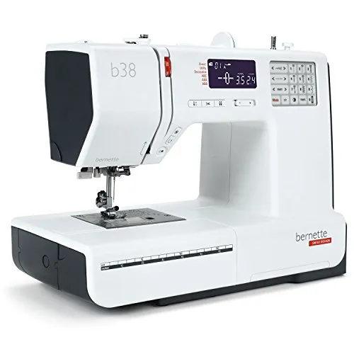 Bernette Nähmaschine Bernette B38 - Coverlock-Nähmaschine mit 394 Stichen, automatischem Fadenabschneider und großem Anschiebetisch für kreative Nähprojekte.