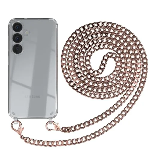 EAZY CASE Handykette kompatibel mit Galaxy S25 Handyhülle mit Metall Umhängeband und Ersatz Kordel schwarz, Handykordel mit Schutzhülle, Stylische Kette, Metall - Rosé-Gold