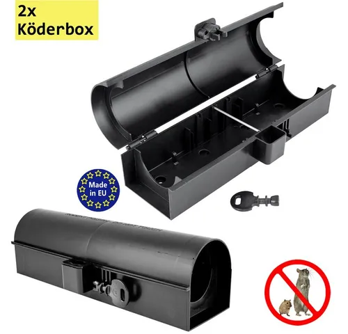 Petigi Lebendfalle 2x Köderbox Rohr Köderstation Mäusebox Rattenbox Falle Nagerstation