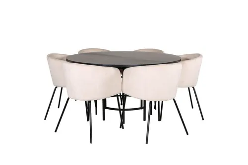 Copenhagen Essgruppe Esstisch braun mit 6 Velour Berit Stühlen - Esszimmer-Set mit stilvollem Esstisch und 6 bequemen Velour-Stühlen, ideal für gemütliche Familienessen und elegantes Ambiente.