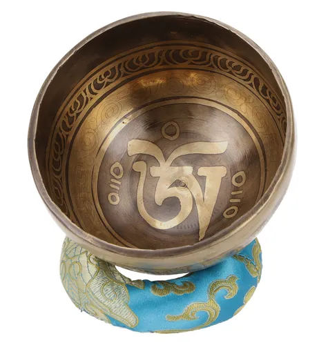 Handgearbeitete gravierte Klangschale mit Klöppel + Kissen / Dekokissen / - Ø