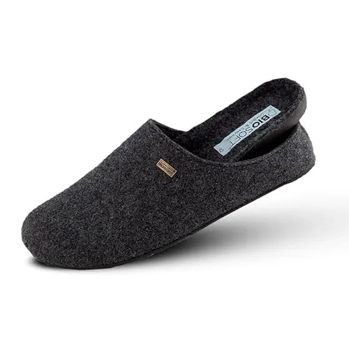 Biosoft Filz Hausschuhe Herren 46 Mister Cosy schwarz/antrazit - Bequeme Hausschuhe aus robustem Wollfilz mit rutschfester Gummisohle für optimalen Halt. Ideal für gemütliche Stunden zu Hause und passt sich perfekt der Fußform an.