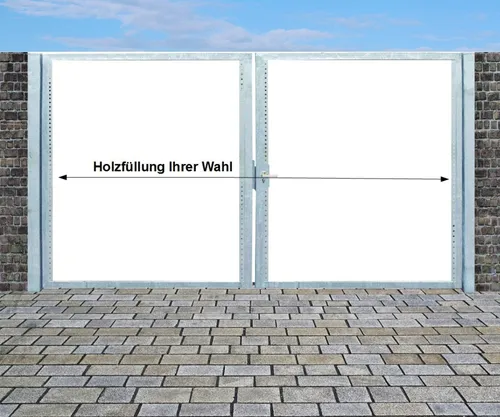 SRM Design Zaundoppeltür Einfahrtstor Qs Tor Verzinkt Ohne Holzfüllung 2-flügelig 450x180cm