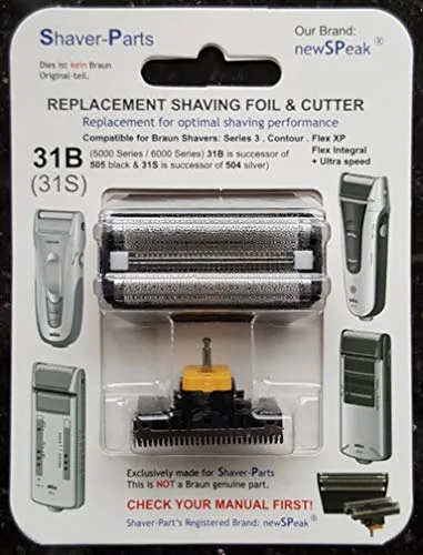 Alternative Braun Elektrorasierer Folie & Cutter-Block (Klinge) Ersatz 31B, (505 Schwarz), kompatibel mit Serie 3 (5000/6000 Serie)