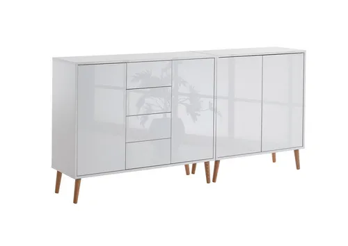 BMG Möbel Kommode Sideboard Mailand Set 15 - Modernes Design mit Hochglanzfronten - Kommode in Weiß mit 4 Schubladen und Push-to-open-Funktion, ideal für stilvolle Aufbewahrung in Ihrem Zuhause.