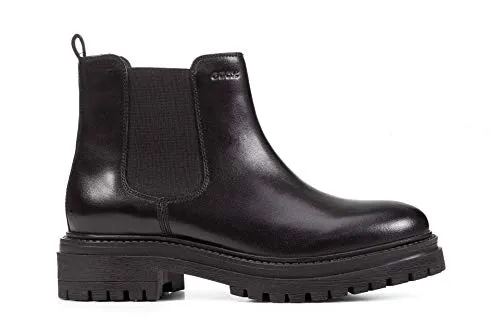 Geox Mädchen D Iridea B Stiefeletten, Schwarz, 36 EU - Wanderschuhe mit 5 cm Absatzhöhe, atmungsaktiver Sohle für optimalen Komfort und einfacher Einstieg durch Gummizug am Oberschuh.