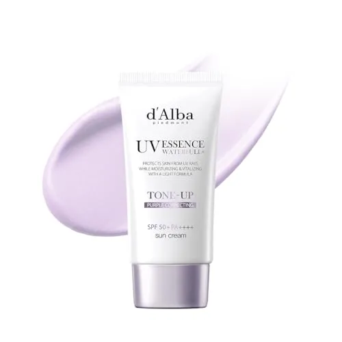 d'Alba | Italienischer weißer Trüffel Waterfull Purple Tone-up Sunscreen 50ml, SPF/LSF 50+PA++++, Reiner und Veganer Hybrider Rosafarbener Feuchtigkeitscreme, Leuchtender und Aufhellender Sonnenschutz